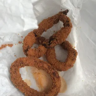 Inedible burnt onion rings