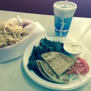 Gyro platter with fries and medium RC cola....(note that I had already eaten one of my four slices of pita)