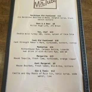 Cocktail menu 9.14.23