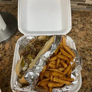 Clark Kent Steak and Mild Giardinera Peppers Hoagie