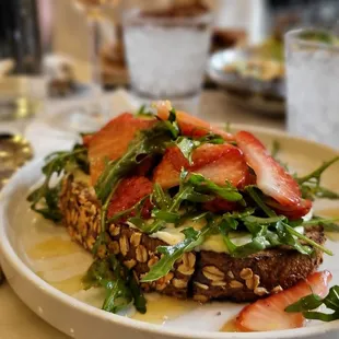 Strawberry Ricotta toast $13. Honey glazed so good