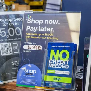 Financing available 
No credit needed