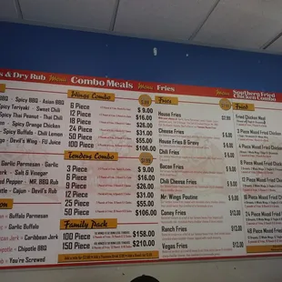 Some of the wing combo prices changed