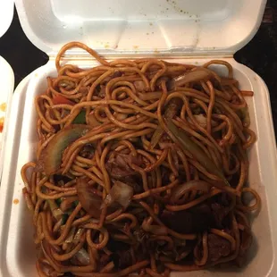 noodles in a styrofoam container