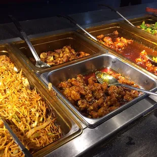 a buffet with many different types of food