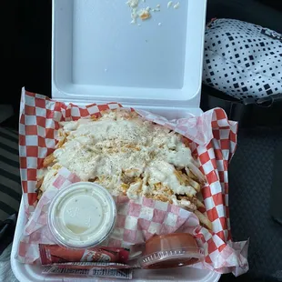 Chicken dirty fries with all the extra- hell yeah!