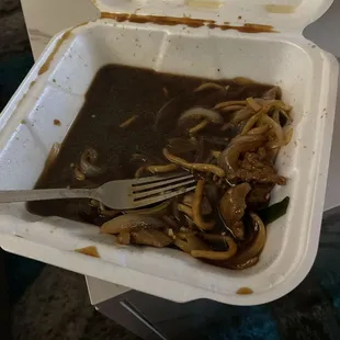 Supposed to be mongolian beef with noodles but just a bunch of sauce and onions.