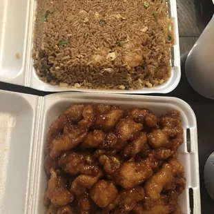 special shrimp fried rice, orange chicken