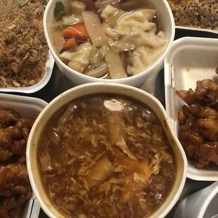 wonton soup, hot &amp; sour soup
