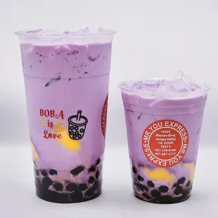 ube milk with boba and pudding