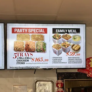 This is their party special and family meal options.