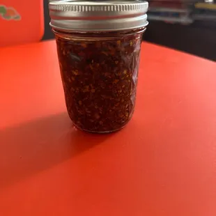 Large jar of chili oil