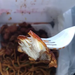 Orange chicken, bbq chicken, and chow mein