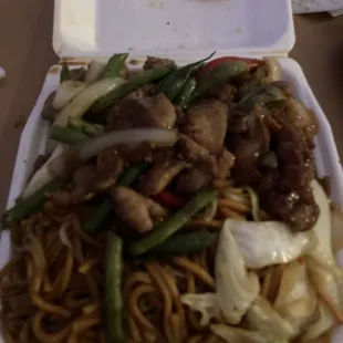 chow mein, yum yum chicken &amp; string bean chicken