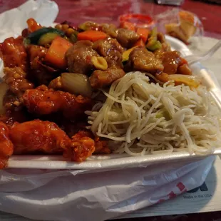 small portion sizes, all noodles/rice no protein for combo B