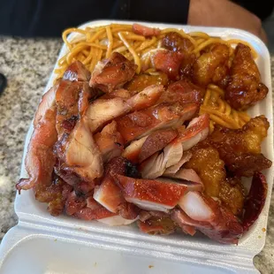 Orange Chicken and Teriyaki Chicken with Chow Mein noodles