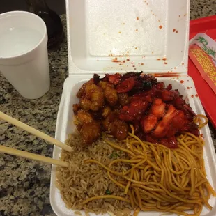 Large tasty portions are meant to be enjoyed with chop sticks. I got their spicy orange chicken and BBQ chicken.