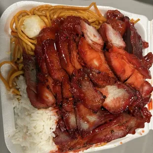 2 Item Combo B bbq pork sweet and sour chicken steam rice and noodles