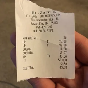 Example of tax not being shown as its own item, instead tax is rolled into the SUBTOTAL line. He then "adds tax" with a calculator manually.