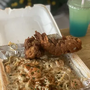 Creamy Crab &amp; Shrimp Alfredo fried 5oz Lobster Tail Rainbow Lemonade 16 Oz