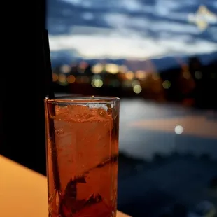 a shot of a drink on a table