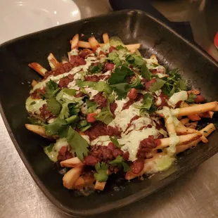 Chili cheese fries with Indian spices