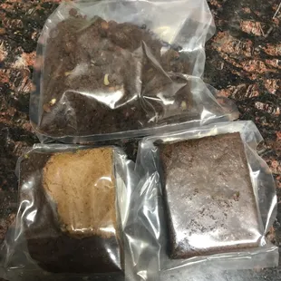 Ice cream topper: brownie crumbs, half and half brownies, and peppermint coconut brownie