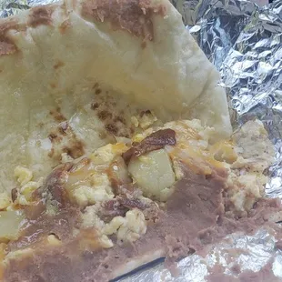 Bacon, potato, bean, egg, cheese taquito