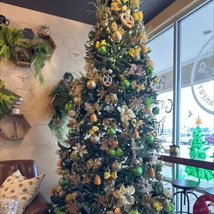 ows a decorated christmas tree