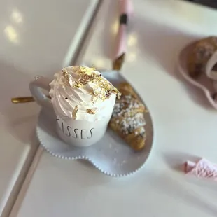 24k cappuccino with a pistachio croissant