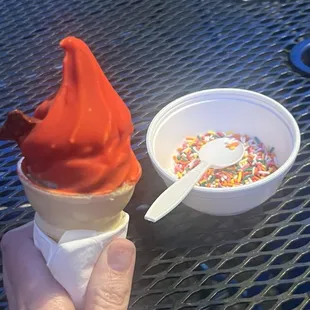 Twist Dipped Cone with side of sprinkles