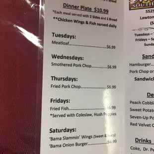 Daily lunch specials