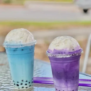 Butterfly pea boba, ube boba tea