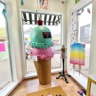 Ice cream cone window display.