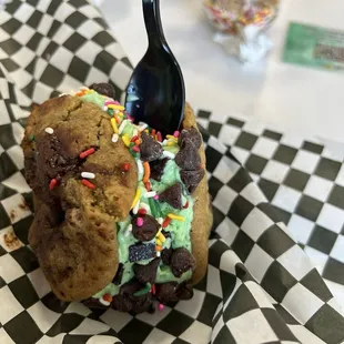 Mint chocolate chip ice cream sandwich!