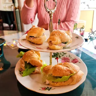 chicken salad sandwich and strawberry cream cheese cucumber sandwich