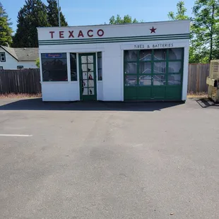 In the back parking lot of Mrs Turner&apos;s is this adorable little vintage gas station building to admire.