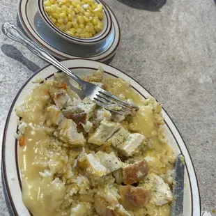 Chicken Kiev with rice and corn