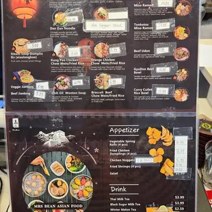 Menu at the cashier