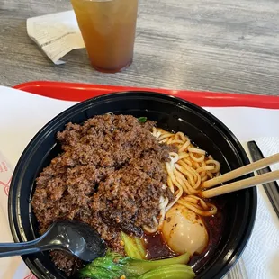 Dan Dandan Noodle with Wintermelon Iced Tea (requested extra spicy &amp; it was!)