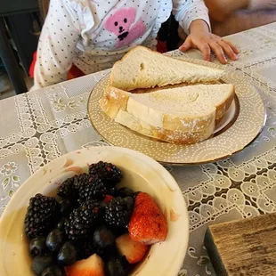 Jam Pennies are jam and regular butter sandwich with side of fruit or colewort. (No peanut butter)