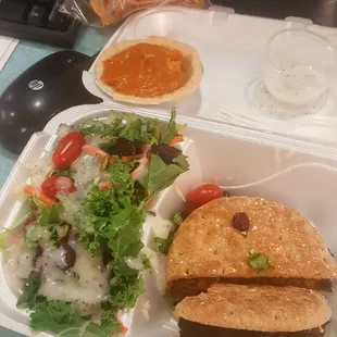 Veggie Burger-  Comes with salad and chips (and if you play your cards right, a free yam pie)