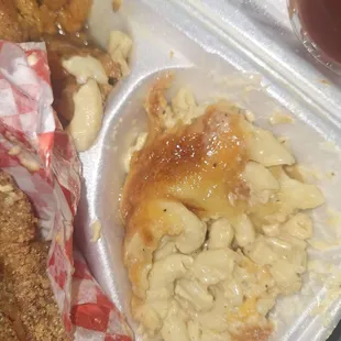 a meal in a styrofoam container