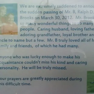 Sudden Passing of Ms. B's husband B. Ralph Brooks on March 30th. Our prayers are with you &amp; your family.