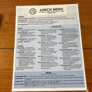 Lunch side of menu