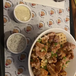 Karaage chicken (double chicken) with ranch and yuzu aioli