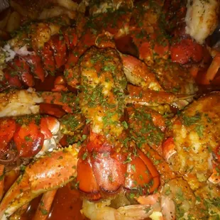a closeup of a crab boil