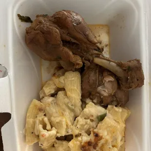 Stewed chicken and macaroni n cheese