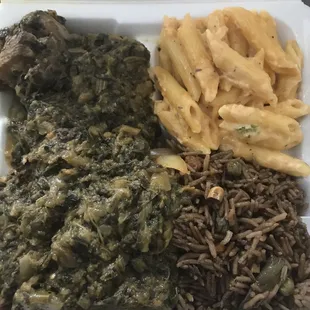 Legumes, macaroni, and black rice