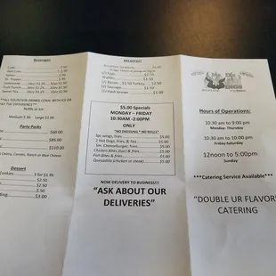 a close up of a menu